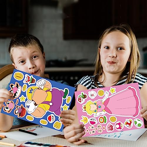 Image of 36PCS Mario Make a Face Stickers, DIY Mario Party Supplies Favors Make Your Own Stickers Mixed and Matched with Different Designs Characters for Birthday Gifts Class Reward Book Decor