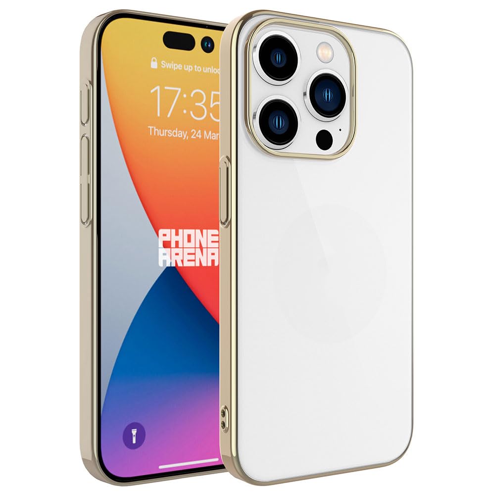 Zore Apple için uyumlu iPhone 15 Pro Kılıf Sert PC Renkli Çerçeveli Zore Riksos Kapak Gold