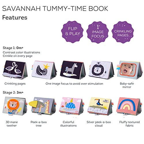 Taf Toys Savannah Infant Tummy-Time Soft Crinkle Activity Book With Huge Baby Safe Mirror, 3D Activities, Textures And A Soft Baby Teether #TOP5