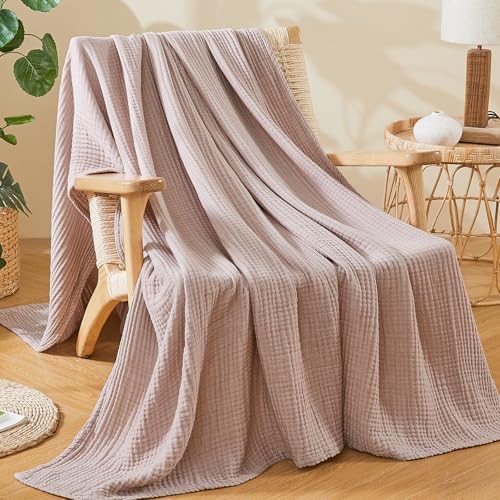 EMME Cotton Muslin Twin XL Blanket Breathable Gauze Soft Lightweight Blankets Adults Gifts for Women (Heather Dusty Pink, 66"x90")