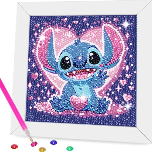 Gearock Diamond Art Kits with Wooden Frame Easy DIY Small 5D Diamond Painting Kits Heart Big Gem Kits for Adults Beginners Cartoon Lovers Halloween Christmas Birthday Gifts