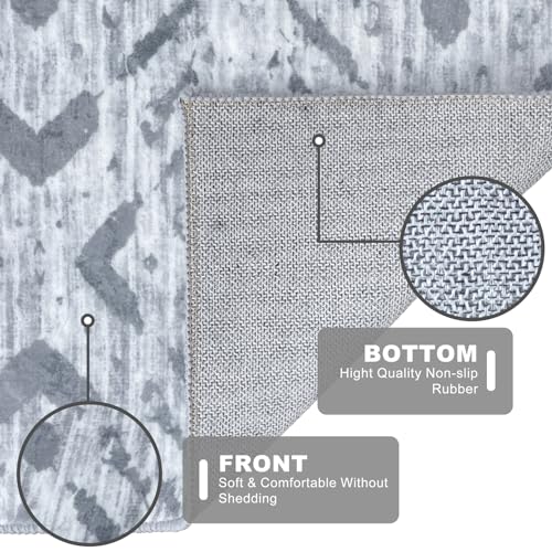 KILOCOCO Hallway Runner Rug 2.6'x10' Washable Printed Moroccan Runner Rugs Non Slip Entryway Rugs Soft Indoor Long Floor Rug for Bedroom Kitchen Living Room Geometric Boho Carpet Runners, Grey White