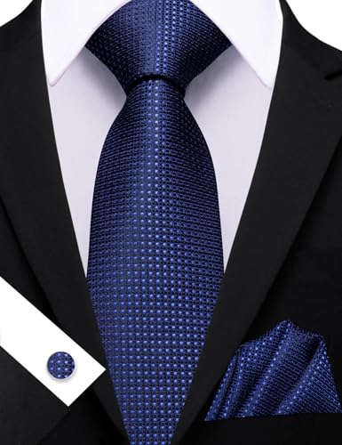 Image of Barry.Wang Ties for Men Silk Tie Sets Polka Dot Woven Necktie Pocket Square Cufflinks Business Wedding