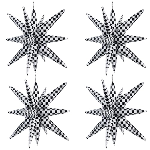 Image of TONIFUL 4 Pcs Checkered Explosion Star Balloons Race Car Themed Party Decor | 22 Inch Large Mylar Star Balloon for Fast Checkered Flag Party Decor Birthday Baby Shower Photo Booth Supplies for Boys Mens