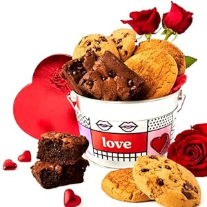 David’s Cookies Gluten Free Assorted Cookies and Brownies Bucket Sampler – Comes in a Love-Themed Decorated Bucket 1.3Lbs – Freshly Baked Gourmet Cookies Gift For Your Loved Ones (Roses Not Included)