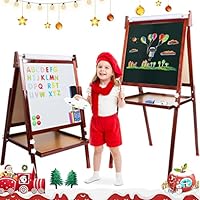 Dripex Kids Easel Bamboo,Childrens Art Easel with Paper Roll,Double-Sided Height Adjustable Magnetic Chalkboard Easel,Kids Painting Blackboard with Other Accessories for Toddler