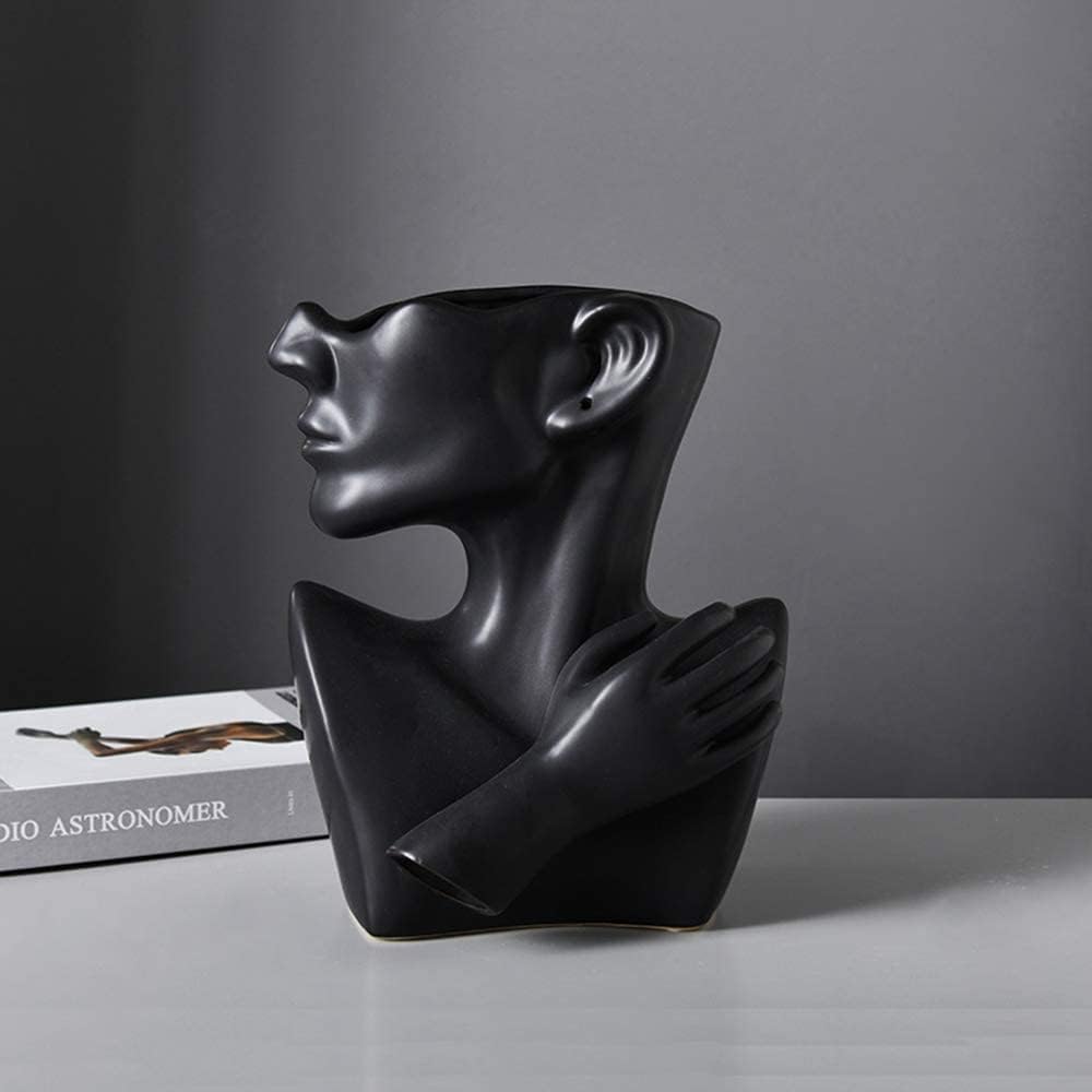 Ceramic Greek Statue Face Vase Black Creative Head Sculpture for Home Decoration