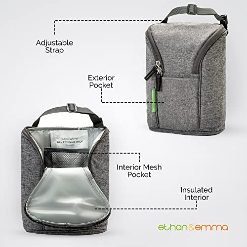 Ethan & Emma Baby Bottle Bag | Grey, Insulated, Baby Bottle Holder W/Extra Storage | Easy To Carry, Clean, Open & Attach | Perfect Travel Accessory To Keep Cold Or Warm, Baby Food, Bottles #TOP3