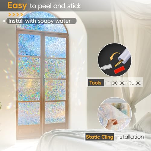 Image of Rainbow Window Privacy Film with Cutting Reference Line, 17.5 inch x 78.74 inch