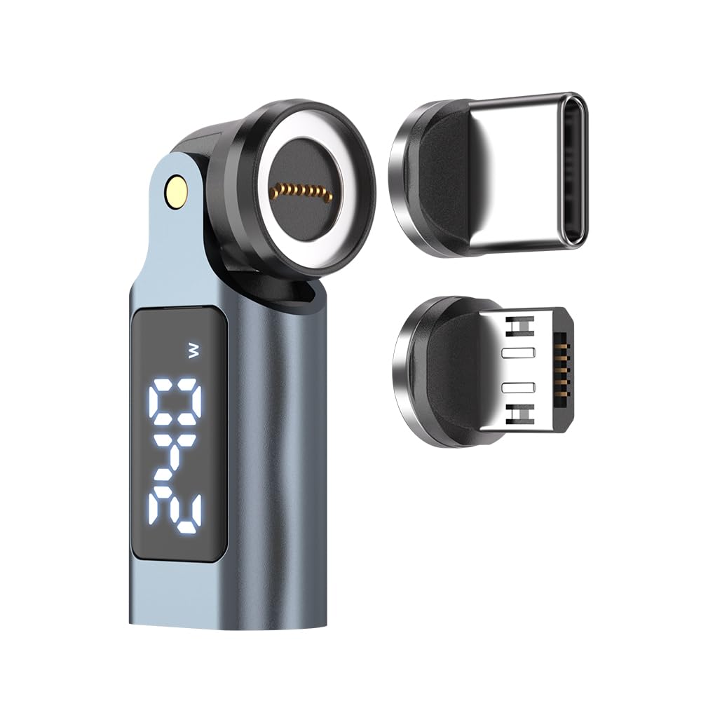 540 Degree Rotate Digital Display PD 240W 9Pin USB C Magnetic Adapter, Type C and MicroUSB Tips, USB C Charging and USB 2.0 Data Transmission for Smartphone, Notebook (1 Adapter with 2 Tips)-image-9