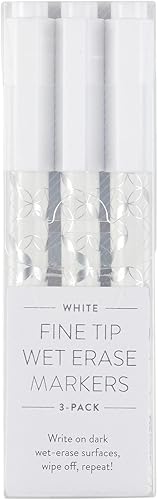Erin Condren Paquete de 3 marcadores de borrado en húmedo de punta fina, tinta blanca compatible con coloridos tableros a presión, organizadores de