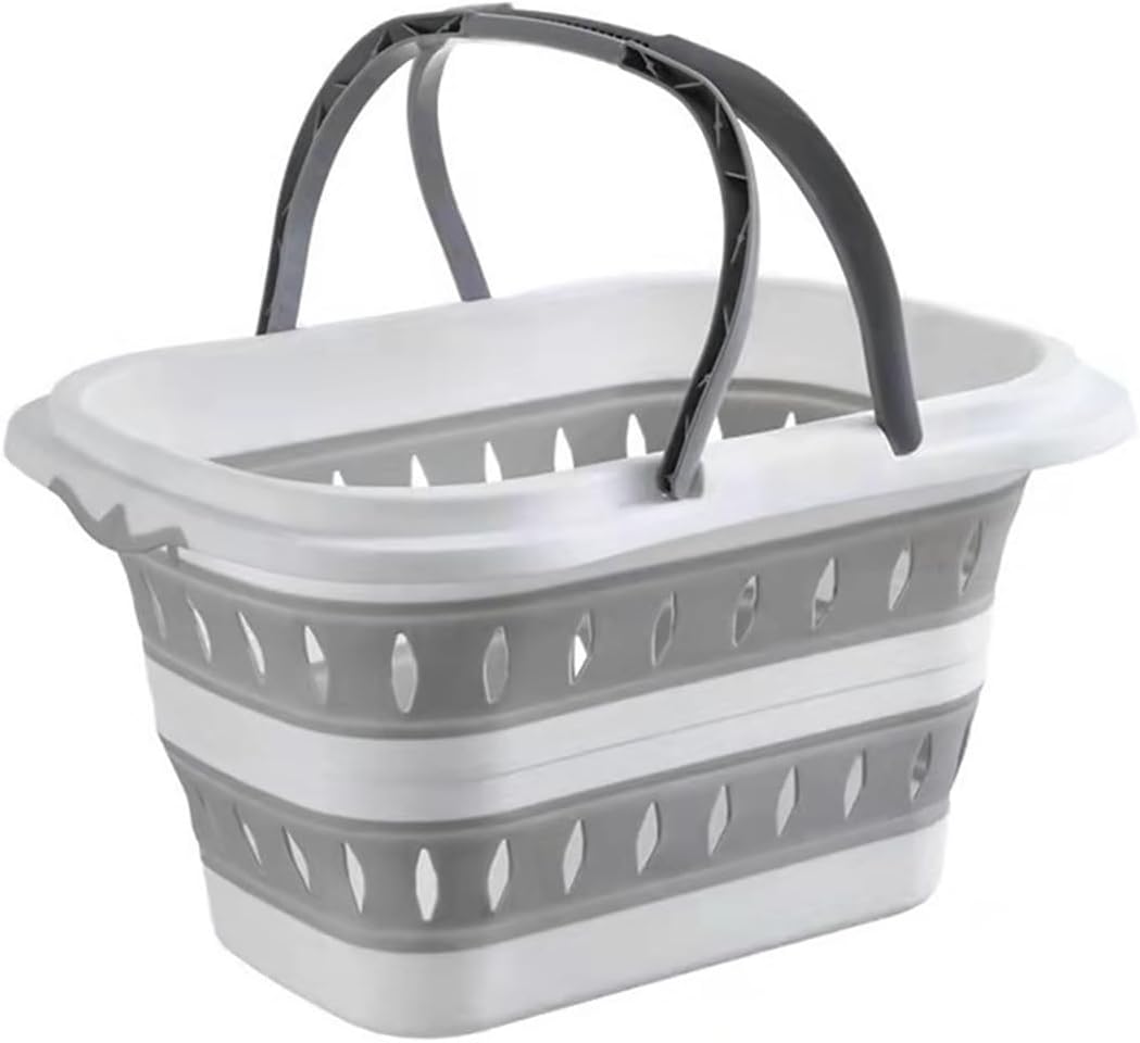 Folding Clothes Basket, Hand-held Bathroom, Hollowed Out Laundry Basket, Clothes Storage Basket, Hollowed Out Hand-held Basket(Gre)