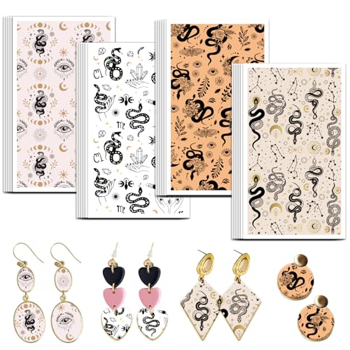 OLYCRAFT 24Pcs Snake Clay Transfer Paper 4 Design Transfer Paper for Polymer Clays Mysterious Animal Polymer Clay Transfers Sheets Boho Eye Transfers Papers for Clays Earrings Jewelry Making