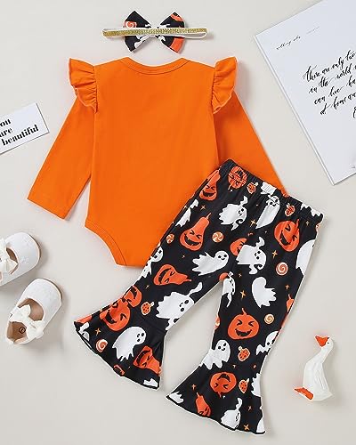 Image of DISAUR Baby Girls Clothes Newborn Infant Baby Girls Outfit Long Sleeve Ruffle Romper Floral Pants Headband Sets 0-18 Months