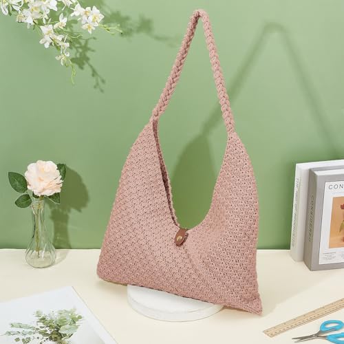 Image of ACRNIGHEET Crochet Beach Bag Kit for Beginners Khaki Tote Bag Knitting Kit with Yarn and Hook DIY Craft Kits Gift for Adults with Video Guide Tutorial