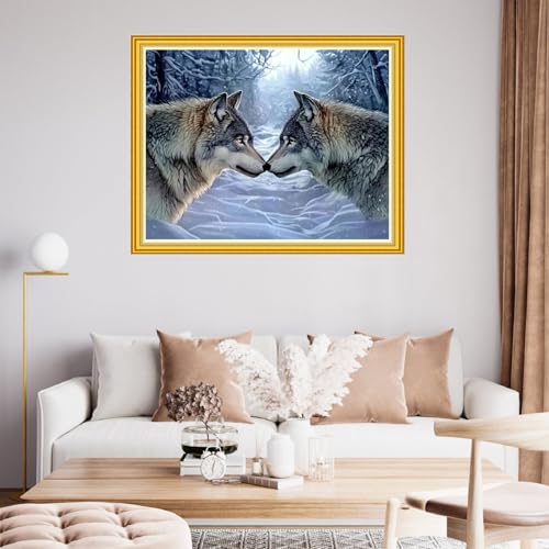 Image of Fanxvivy Stamped Cross Stitch Kits for Beginners Full Range of Cross Stitching Preprinted Embroidery Kits for Adults, 11CT Embroidery Pattern Needlepoint Kits-Couple Wolf 16x20 inch
