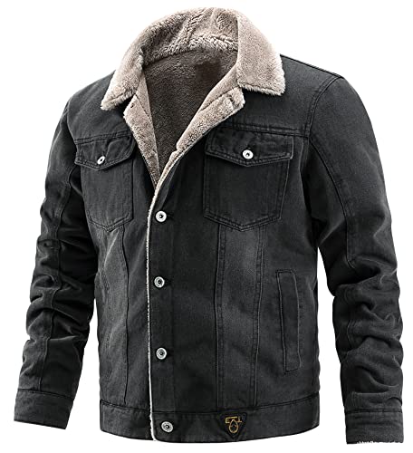 Image of EXEKE Men's Fleece Lined Denim Trucker Jacket Warm Winter Coats
