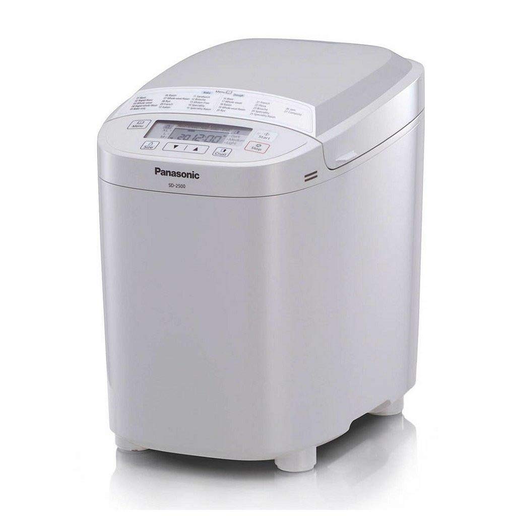 Panasonic SD-2500WXE Macchina per il Pane, 10 Impasti, modalità Senza Glutine, Marmellata e Composte, 3 Dimensioni di Pane, Design Compatto e Lineare, 150 W, 60 Decibel, Bianco