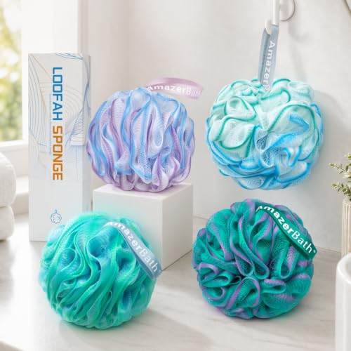AmazerBath Loofah Sponge 75g Piece Exfoliating Bath Body Scrubber Loofa Set of 4 Flower - image 8