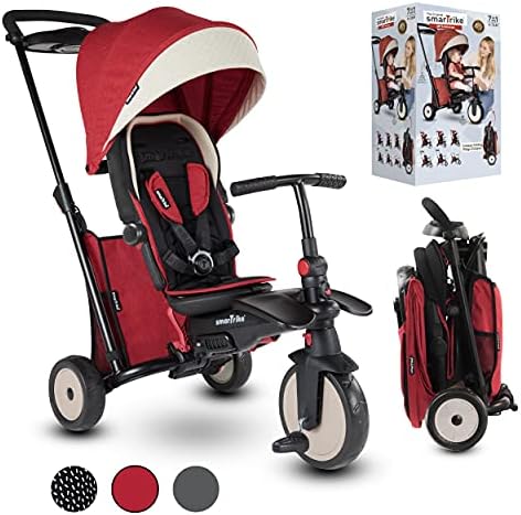 smarTrike STR3 Folding Toddler Tricycle with Stroller Certification for 1,2,3 Year Old - 6 in 1 Multi-Stage Trike, Blue