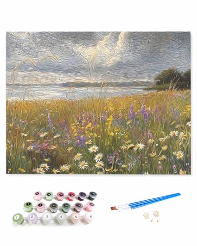 VamJump 数字油絵 手塗り 油絵 野の花 草原 植物 近代主義 DIY絵 初心者 時間をつぶす 壁飾り アートクラフト 絵画手芸キッ 絵の具をつける 塗りつぶし掛け 50x50cm