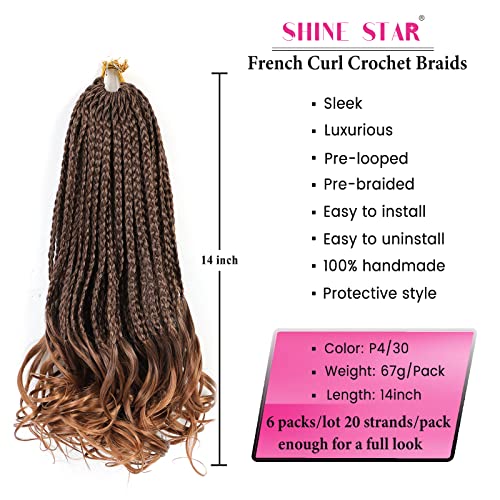 French Curl Crochet Braids, 14Inch 6 Packs Boho Goddess Box Braids Crochet Hair For Black Women, Crochet Box Braid With Bouncy Wavy Curly Ends Pre-Looped French Curly Braiding Hair Extension (P4/30) #TOP2