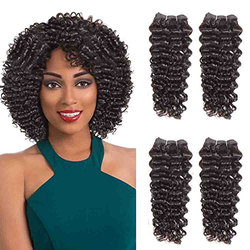 SLEEK 4 Bundles of Short Jerry Curl Weave Human Hair (8"/8"/10"/10", DARK BROWN) - Sew in Hair Extensions for Black Women - Brazilian Hair Weft Hair Extensions Human Hair - Brazilian Weave Bundles