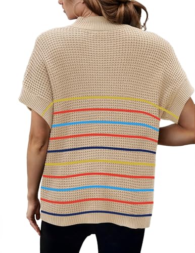 Image of Women 2026 Sweater Vest Mock Neck Batwing Short Sleeve Oversized Ribbed Knit Tops Fall Pullover Sweater S-XXL