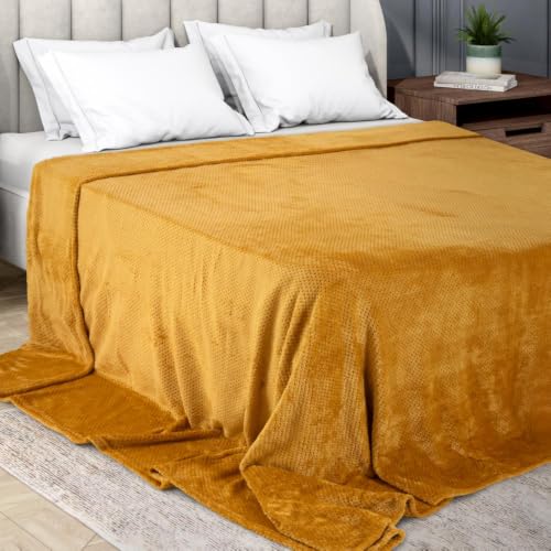 Image of Wakefit Premium Flannel Solid Single Bed Blanket (86x60 Inch) | 200 GSM Reversible Lightweight Soft Polyester Blanket for Bed, Sofa, Couch, Travel & Camping | Gentle Machine Washable | Yellow