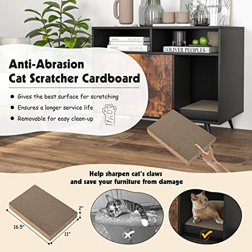 Petsite Litter Box Enclosure, Wooden Cat Litter Box Furniture Hidden With Shelves & Scratching Pad, Kitty Large Litter Box Washroom Cabinet End Table #TOP3
