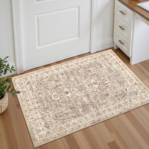 Pauwer Boho Washable Area Rug 2x3 Soft Living Room Bedroom Floor Carpet Mat Indoor Farmhouse Vintage Non Slip Accent Throw Rugs for Entryway Kitchen Dorm Dining Room