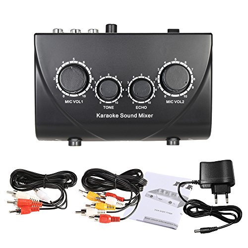 KKmoon Karaoke Som Portátil de Som Estéreo Mixer Eco Dual Entradas de Microfone Com Cabo RCA Adaptad