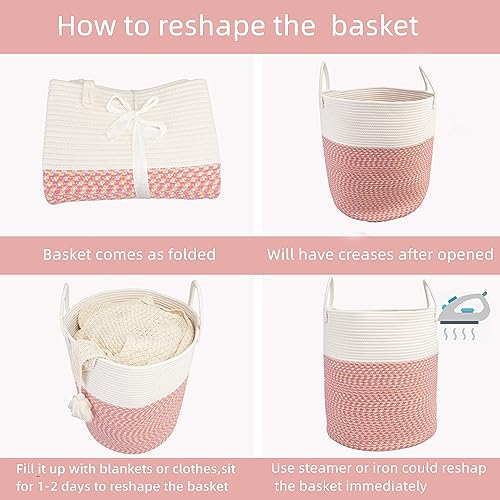 Image of XUANGUO Cotton Rope Laundry Basket Hamper for Clothes Large | Woven Storage Basket for Living Room Bedroom Boho Tall Rope Baskets for Blanket Toys Pillow Towels Baby Nursery Hamper Bin