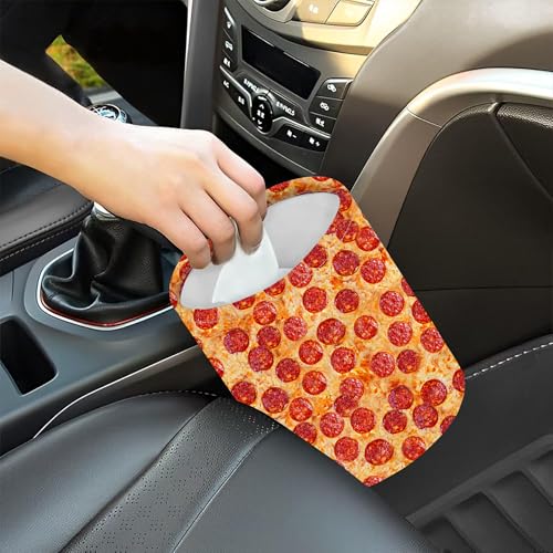 Image of Car Garbage Bag Pizza Pepperoni Mini Car Trash Bin Portable Collapsible Waterproof Rubbish Bag for Car Accessories Back Front Seat Cup Holder