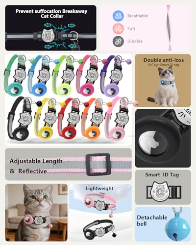 Collar de gato reflectante con código QR de identificación y porta AirTag seguro 4