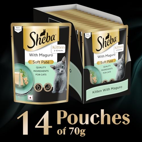 Image of Sheba Pate Kitten Wet Cat Food, Maguro, 14 x 70g, Soft Pate Texture, Hydrating Food Crafted Ingredients, Balanced Nutrition for Muscle Development 
