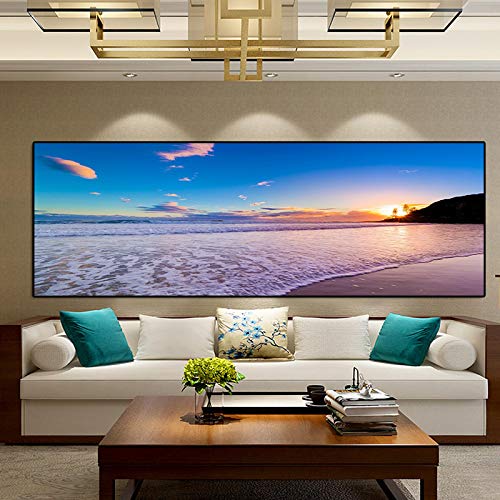 Impression toile coucher de soleil mer 40x120 affiche paysage plage et ciel bleu