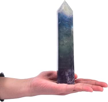 JIC Gem Natural Colorful Fluorite Crystal Obelisk Tower Large Healing Crystal Point Wand 6 Faceted Reiki Chakra Meditation Therapy Home Decor 0.6-1.1 Lbs
