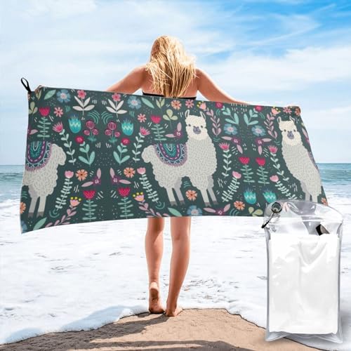 OdDdot Super absorberende badhanddoek, grote sneldrogende handdoek, zachte microvezelhanddoek met bloemenprint voor strand, sportschool, camping