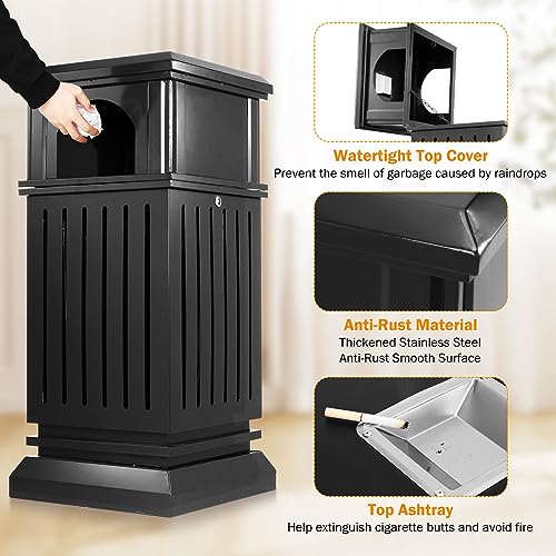 BEAMNOVA Black Trash Can Outdoor Top Tray Stainless Steel Commercial Garbage Enclosure with Locking Lid Heavy Duty Industrial Yard Garage Waste Container, 37.4 * 17.7 * 17.7in - Thumbnail 4
