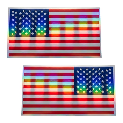 Image of American Flag Decal - USA Tactical Military Subdued Patriotic (Set of 2) 3 x 5 inches Premium Waterproof Vinyl Decal Stickers for Car Truck (Holographic Sticker, 5 inches x 3 inches)