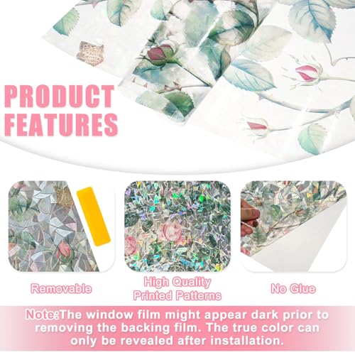 Vinilo decorativo para ventana efecto vitral rosa 17.7x35.4 pulg miniatura 2