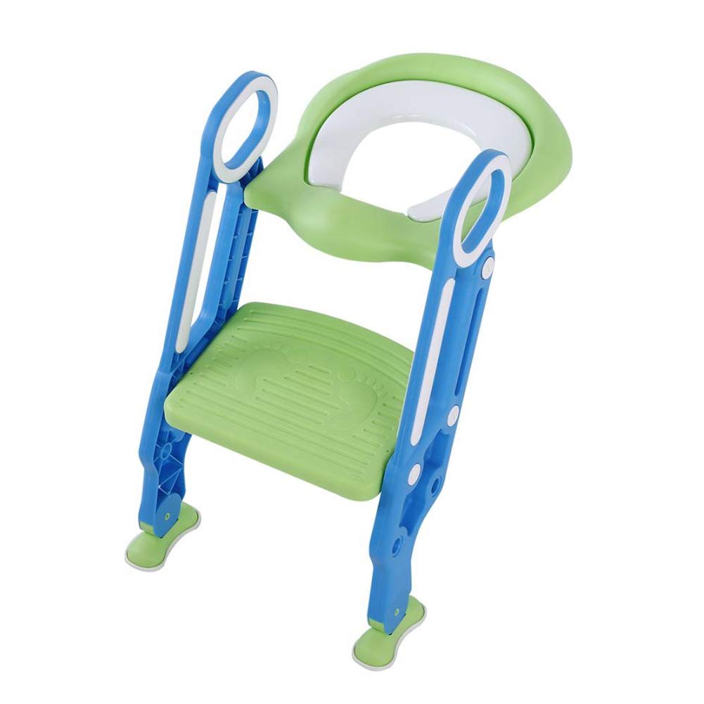 Ausla Scaletta per WC per Bambini, Sedile per WC in PP con Gradino Regolabile e Doppi Braccioli, Vasino Rigido Pieghevole per Bambini e Ragazze per Uso Domestico nel Bagno (turchese)