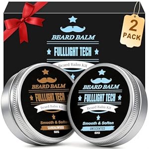 Beard Balm,2 Oz Sandalwood & 2 Oz Unscented Balm -Coconut & Argan & Jojoba Oils,Shea Butter- Styles, Hydrates & Smooths Beards & Mustaches,Beard Styling Balm for Mens Gifts for Men