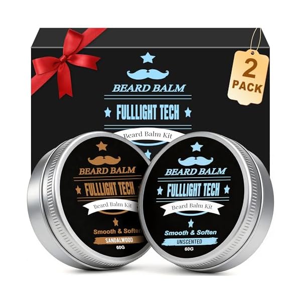 Beard Balm,2 Oz Sandalwood & 2 Oz Unscented Balm -Coconut & Argan & Jojoba Oils,Shea Butter- Styles, Hydrates & Smooths Beards & Mustaches,Beard Styling Balm for Mens Gifts for Men