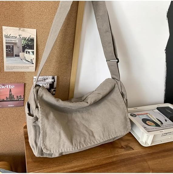 Canvas Messenger Bag Large Messenger Bags for Women Men Casual Canvas Crossbody Shoulder Bag with Multiple Pockets