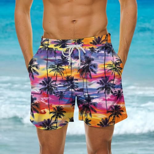 Men Summer Sunset Tree Print Board Shorts Loose Fit Swimwear Quick Dry Bathing Trunks Stylish Surf Shorts 20252
