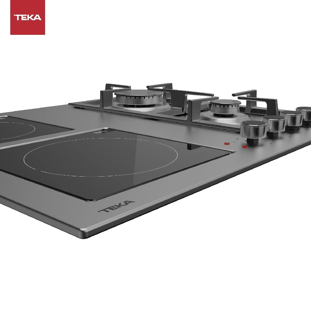 Teka EFX 60.1 2G 2H AI AL - Placa Mixta 4 Zonas de Cocción (2 Fuegos de Gas Butano y 2 Fuegos Vitrocerámica), Mandos Frontales, Inyectores para Gas Natural Incluidos, Color Acero Inoxidable