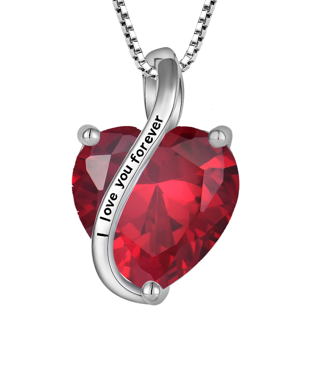 YL Damen Halskette 925 Sterling Silber "I love you" Anhänger 12 Geburtsstein Zirkonia Halskette Schmuck Geschenke für Mutter Freundin Damen