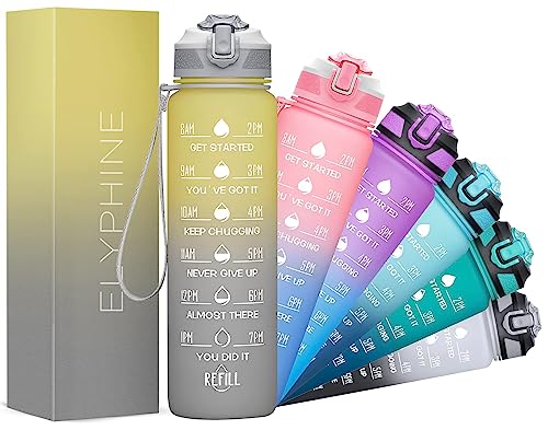 Water Bottles, 32oz Water Bottles with Times to Drink, BPA Free Tritan Water Jug, Leakproof Water Bottle with Straw and Safety Lock, Motivational Water Bottle Ensure You Drink Enough Water Every Day